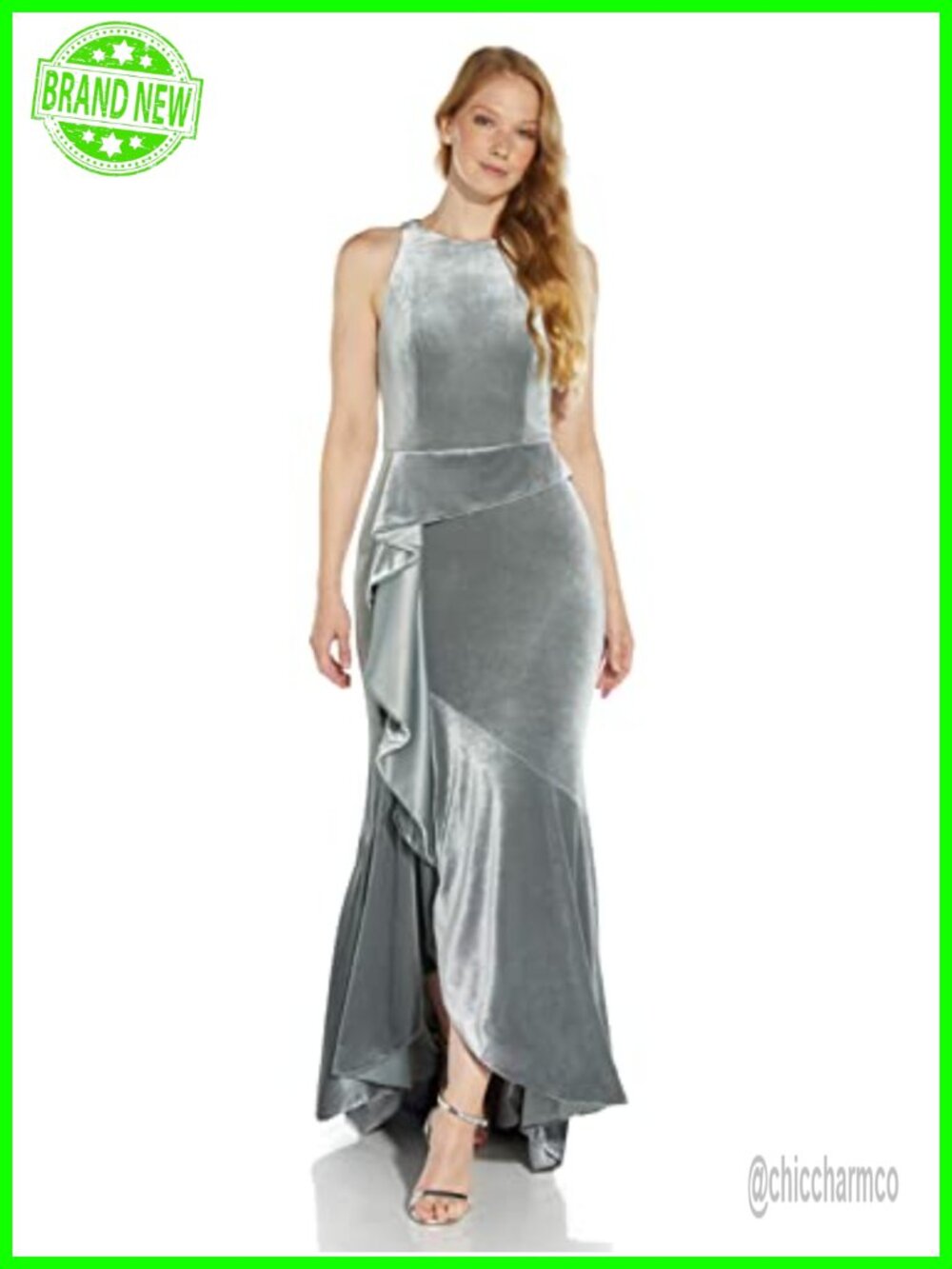 Velvet Cascade Gown High Low Halter Neck Formal Dress